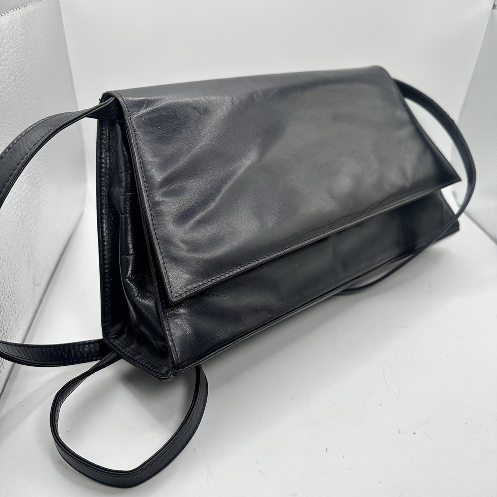 Charles Jourdan Paris Vintage Leather Convertible Crossbody‎ Clutch Dark Blue